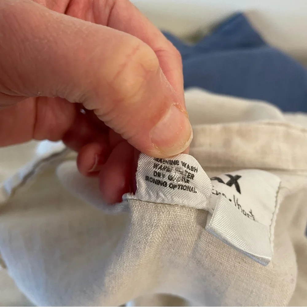 Flax Dress Linen Shirt Long Tunic Lagenlook Minimalist Beige Size Small - Picture 9 of 9